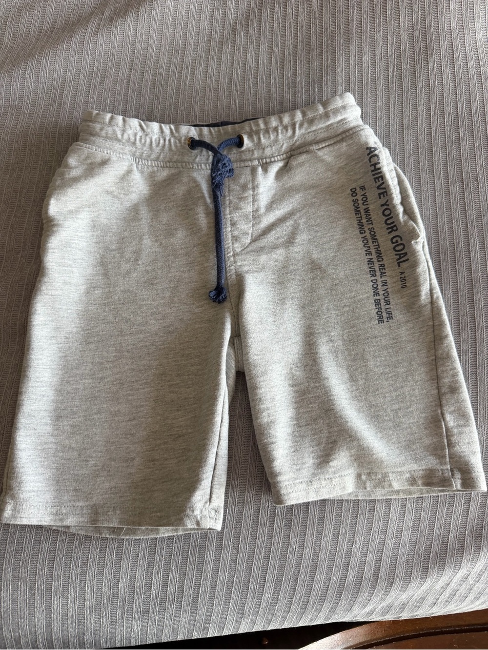 Kids Light Gray Athletic Shorts with Navy Drawcord
